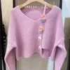 Women's Sweaters Purple Loose Oversized Cropped Sexy V-Neck Long Sleeve Knit Pullover Sweater Fashion Yellow 3D Applique Harajuku Jumpers
