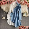 Robes décontractées de base Mode Irregar Robes décontractées Denim Patchwork Robes FemmeCollier à manches longues Robe Femme Costume Shir Dh8So