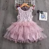 Robes de fille 3T-8T robe de fille de fleur élégante fête de mariage princesse décontracté enfants vêtements dentelle manches longues robes pour enfants