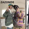 Maglioni da uomo ZAZOMDE Harajuku Coppia vintage Cardigan a righe con bottoni tie dye Inverno Cappotto allentato casual stile pigro