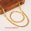 Kvinnors herrkedja 14K Golden GF Chain Curb Link Gul Solid Gold Filled Necklace 600mm Armband 210mm 7mm Chain Jewelry Sets270U