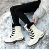 Bot kadın botları kış yüksek kalitesi sıcak orta yüzey su geçirmez kar botları kadın rahat bayanlar uyluk yüksek yürüyüş botları q231010