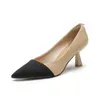 Dress Shoes Classic Color Blocking Single 2023 Early Spring High-heeled Fine Heel Pointed Shallow Mouth Work