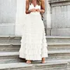 Skirt Pleated Long Ruffles Design Elegant Sexy Mesh Lace Loose Solid Patchwork Gauze Streetwear Party Attire 231009