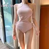 Kadın Mayo Koreli Versiyonunun Basit Stil Seksi Seksi Arka Bağlı Boyun Tek Parçalı Mayo Bikini Sınır Ölçü Tedarik