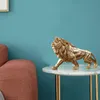 Decorative Objects Figurines Golden Lion King Resin Ornament Home Office Desktop Animal Statue Decoration Accessories Living Room 231009