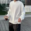 メンズTシャツメンズトップ春秋のソリッドカラーTシャツVネックリブベッドストライププルオーバールーズフィットボトムシャツストリートウェア