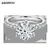ANZIW 925 Sterling Silver 4CT Round Cut Ring for Women 6 Prongs Simulated Diamond Engagement Wedding Band Ring Jewelry308w