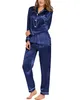 Vêtements de nuit pour femmes pyjamas en Satin de soie vêtements de détente deux pièces boutonnés à manches longues ensemble Pj long 231010