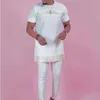 Mens Tracksuits Simple Full Set Suit Pants and Shirt 2st Kort ärm Runda hals Solid Color Festival African Ethnic Style 231010