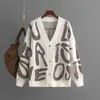 Kvinnors stickor Tees Autumn Letter Jacquard V Neck Cardigans Women Button Sweater Cardigan Loose Casual Ladys Knit Sweater Coat Mozy Topps 231010