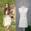 Casual Kleider Kleid Frauen Elegante 2022 Koreanische Mode Zia Zweireiher Mini Weibliche V-ausschnitt Ärmellose Party247S