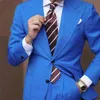 Abiti da uomo Blazer Blu Risvolto largo Uomo Due bottoni Costume Homme Smoking da sposo da sposa Prom Slim Fit Terno Masculino Blaze2102