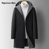 Men's Wool Blends Coat Winter Overcoat Trench Luxury Long Jacket with Hooded Casual Elegant Thicken Outerwear Woolen Windbreaker 231010