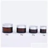 Förpackningsflaskor grossist 5g 10g 15g 20g 30g 50g Amber Brown Glass Face Cream Jar Refillable Bottle Cosmetic Makeup Storage Container DHTA7
