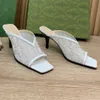 Sexy mesh slippers designers shoes fashion Gauze rhinestone Print Sandal womens 7.5cm high heeled women designer Sandals Top quality spool heels Novelty slipper