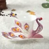 Canecas 200ml Pavão Xícaras de Café com Pires Colher Hadmade 3D Cerâmica Chá Leite Canecas Definir Café da Manhã Garrafa de Água Presentes de Amante de Natal 231009