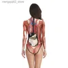 Thème Costume Halloween 3D Party Muscle Imprimé Combinaison Élastique Anatomie Humaine Body Body Cosplay Venez Catsuit Q240307