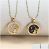 Colliers pendentifs Jour et nuit Collier de signe du zodiaque pour femmes 12 Constellation Pendentif Perles Chaîne Collier Femme Anniversaire Bijoux Voiture Dhzpe