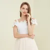 Women's T Shirts Summer Elegant Women Lace Jacquard Sexy Off Shoulder Tops Lady' White Shirt
