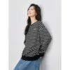 Womens Hoodies Sweatshirts Toyouth Women Autumn Long Sleeve Round Neck Loose Hoodie Black and White Stripes Casual All Match Pullover 231010