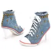 Kleid Schuhe Pop Frauen Leinwand Schuhe Denim High Heels Nieten Schuhe Schöne Schuh Frühling Turnschuhe Damen Pumps Schwarz Blau Herbst Pop Nice 231009