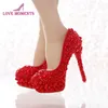 Dress Shoes Red Pearl Wedding Est Model Heart Shape Bride High Heels Party Prom For Mom