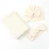 Haarschmuck 3 Teile/los Baby Mädchen Swaddle Decke Hut Set Säuglingsbowknot Elastische Headwarp Geboren Dusche Geschenke