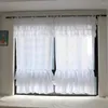 Cortina com babados e fita com design de laço, cortinas transparentes de voile para quarto, decoração de casa, 2 peças