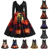 Disfraz temático Disfraces de Halloween con estampado de calavera para mujer 2023 Túnica de manga larga de los años 50 y 60 Ama de casa Vestidos de fiesta retro Pinup Disfraz de cosplay aterrador x1010