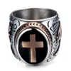 Bague croix celtique médiévale en acier inoxydable pour hommes, Punk, anneaux Rock, argent et noir, taille 7-13225G