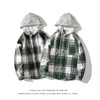 Jaquetas masculinas 2023 inverno faculdade estilo xadrez jaqueta com capuz homens solto moda tecido de lã masculino hip hop grosso coreano casal casaco