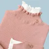 Frauen Pullover 2023 Herbst Winter Pullover Rollkragen Spitze Rüschen Pullover Trompete Hülse Top Einfarbig Strickwaren