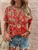Women's Blouses 2023 Summer Loose V-Neck Pullover Short Sleeve Printed Button Shirt Woman Fashion Casual Versatile Top Lady Clothing