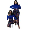 Women's Two Piece Pants Wholesale Items Fashion Sexy 2 Set Women Fall Clothes Skinny Club Outfits Bandage Crop Top Mesh Printed Leggings 4XL