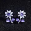 Orecchini a bottone Carino piccola margherita placcata in argento per le donne Brillano CZ Pietra Intarsio Orecchino penetrante Gioielli di moda Regalo per feste