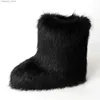 ブーツ冬のファジーブーツ女性毛皮の靴ふわふわした毛皮の雪のブーツぬいぐるみスリップオンラバーフラットアウトドアボウタイウォームレディースフットウェアQ231010