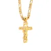 Collier avec pendentif en croix Crucifix de jésus pour hommes, en or jaune fin massif 24 carats, cadre de 3mm, chaîne à maillons Figaro italien, 60cm255t