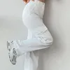 여성 바지 해외 모델 단순하고 잘 생긴 미드 웨이스트 버튼 캐주얼 패션 스트레이트 코튼 바지