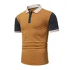 Anpassade tees polos 082 Earth Yellow Black Stitching Men's Short Sleeve Button Printing Casual Pullover Polo Shirt Polo Shirt