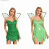 Themenkostüm für Damen, Halloween, Waldfee, sexy, einfarbig, V-Ausschnitt, rückenfrei, Pailletten, Röhrenoberteile, unregelmäßige Rüschen, kurzes Kleid mit Flügeln Q231010