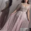 Abiti casual di base Abiti casual Donna Elegante serata formale Festa Maglia manica lunga Vita alta Paillettes Abito da sposa lucido Top Q Dhowz