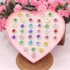 36pcs renkli rhinestone mücevher halkaları kutuda ayarlanabilir küçük kız mücevher halkaları kutu çocukları çocuklar küçük kız hediyesi pre1264s
