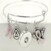 New Arrival Snap Jewelry Hope Ribbon Breast Cancer Awareness Pink Ribbon Angel Wing Charm Expandable Adjustable Wire Snap Bangles 262P