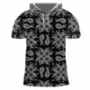 Men's T-Shirts Men 's Hooded Tshirt EU Size Black Paisley Bandana Pattern 3D Print Casual Short Sleeve Harajuku Shirts S225J