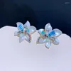 Boucles d'oreilles de luxe en résine cristal bleu, coquille de fleur, bijoux faits à la main, mode coréenne, accessoires pour femmes