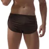 Pantaloncini da corsa da uomo sexy con spacco laterale in seta di ghiaccio, pantaloni sportivi da jogging traspiranti ad asciugatura rapida, fondo elastico per allenamento fitness