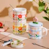 Tasses personnalité fleur peinte à la main tasse en céramique bureau créatif eau thé ménage Couple cadeau mignon