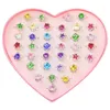 36pcs Colorful Rhinestone Gem Rings in Box Adjustable Little Girl Jewel Rings in Box Children Kids Little Girl Gift Pre1199z