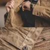 Herrjackor Maden Canvas Oil Wax Men Jackets Khaki Retro Multi-Pocket Beaded Canvas Ami Kaji Jacka Big Pocket Solid Vintage Jacket Clothing 231009